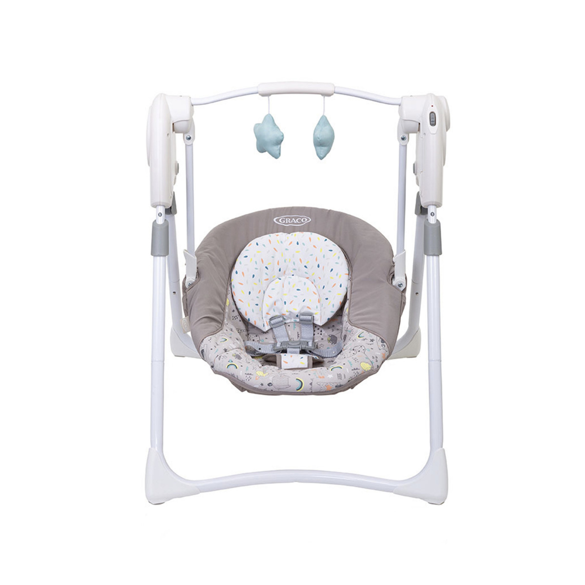 Frontansicht der elektrischen Babyschaukel Graco Slim Spaces