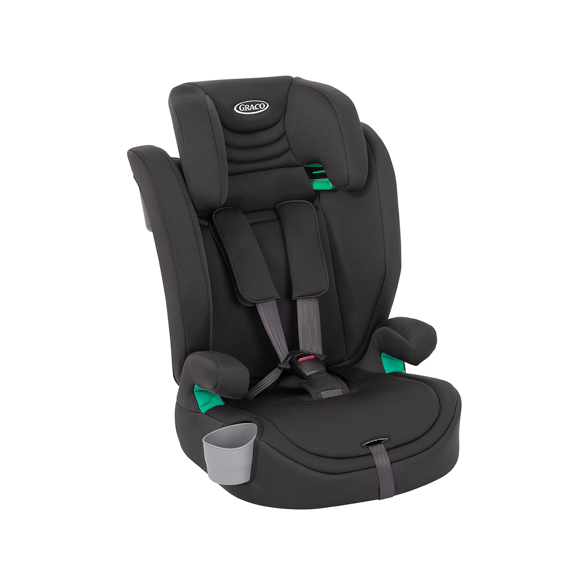 Graco Eldura™ R129 2-in-1 harness booster car seat in harness booster mode three quarter angle.
