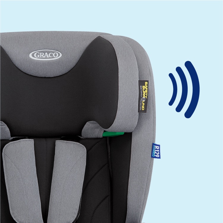 Nahaufnahme des Safety Surround™ Seitenaufprallschutzes des mitwachsenden 2-in-1 Kindersitzes Graco® Energi™ i-Size R129