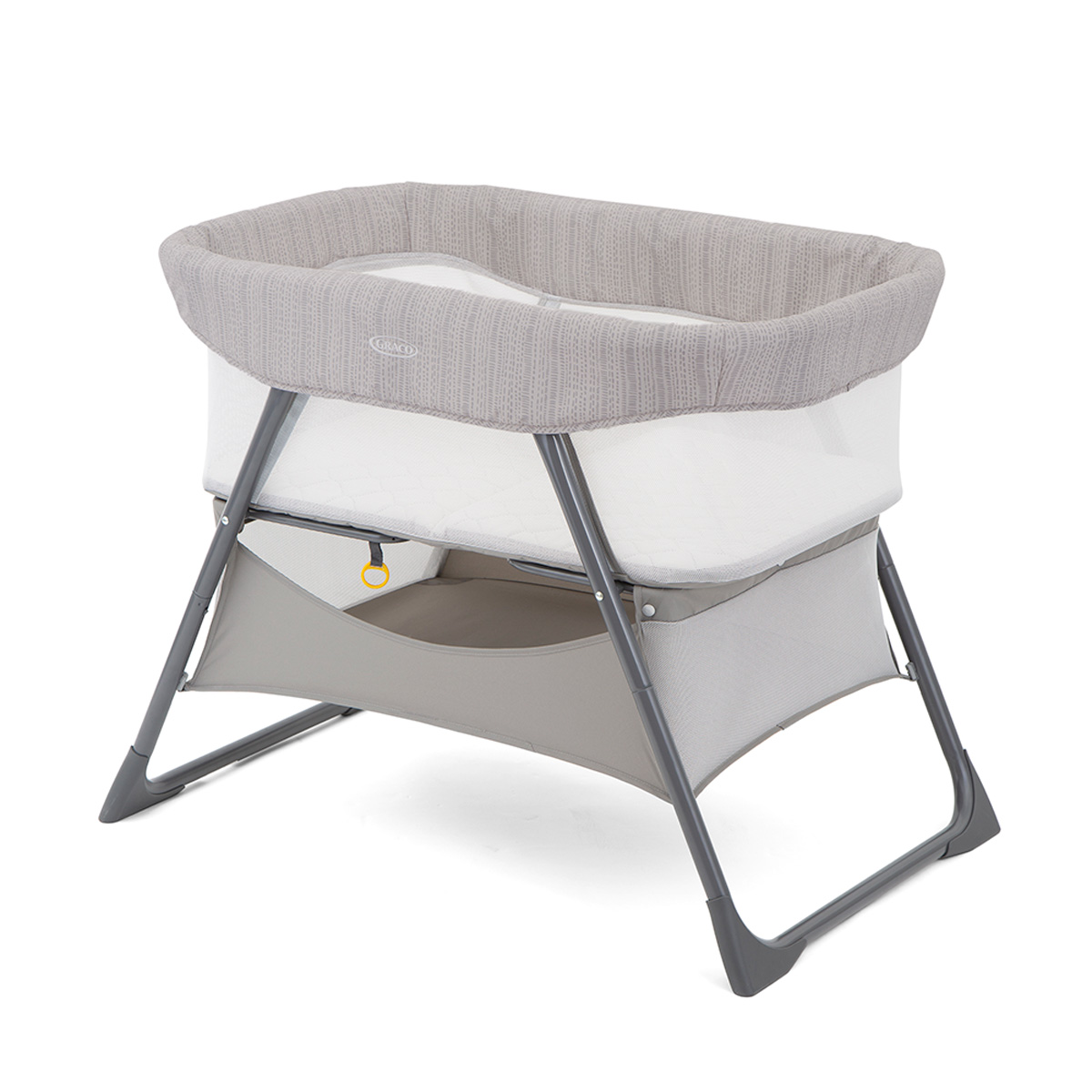 Graco Side-By-Side Bedside Bassinet three-quarter angle on white background.